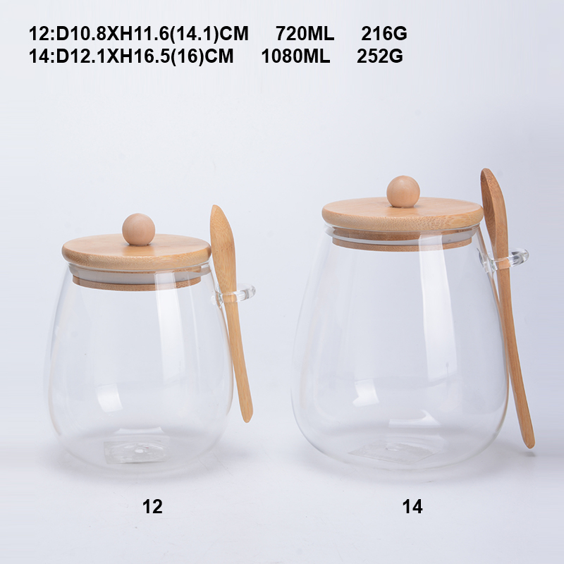 Eco friendly air tight High borosilicate glass jar jar with bamboo lid