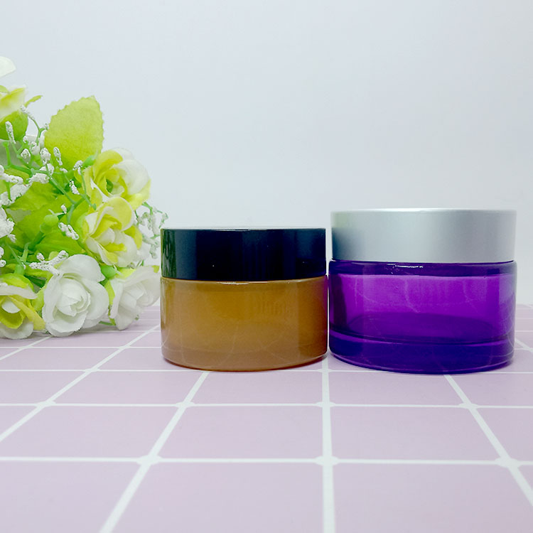 Eco- friendly amber and purple  30g 50g Cream Jar  Containers with aluminum cap For Cosmetics