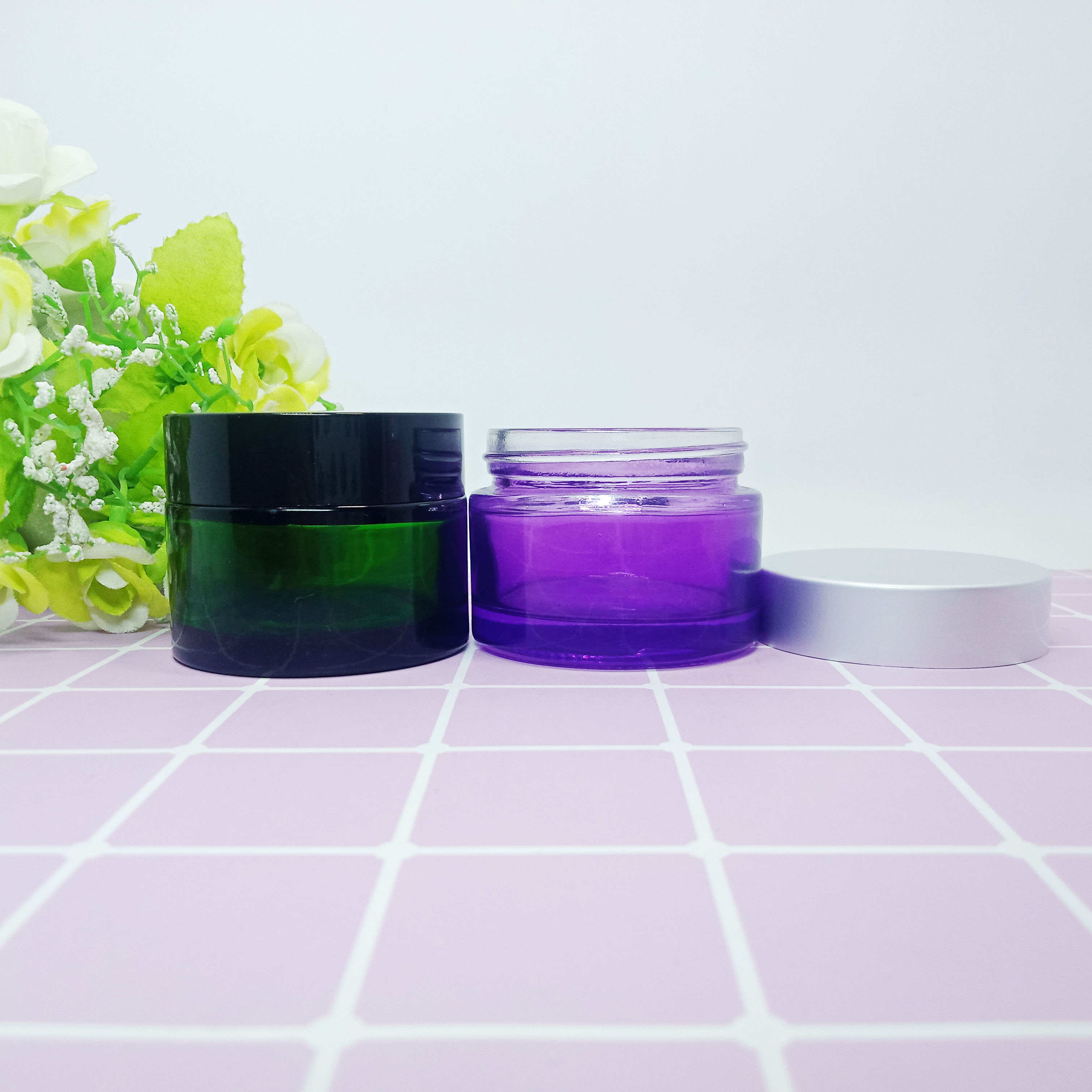 Eco- friendly amber and purple 30g 50g Cream Jar Containers with aluminum cap For Cosmetics