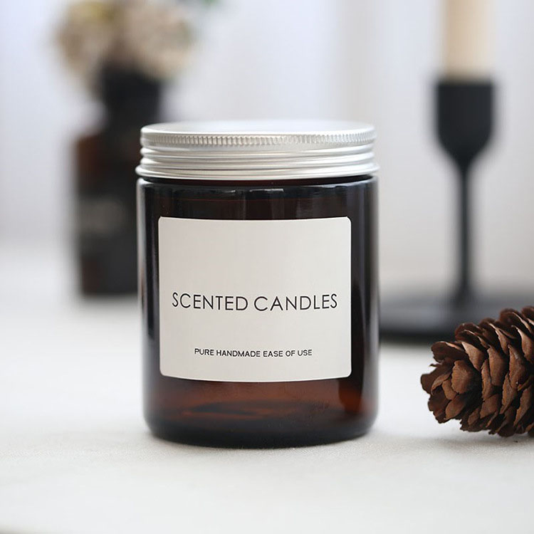 Eco-friendly amber glass candle jar, frosted glass candle jar with lid