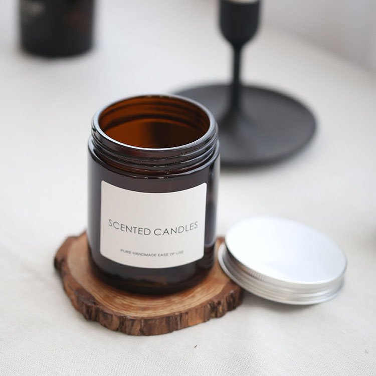 Eco-friendly amber glass candle jar, frosted glass candle jar with lid