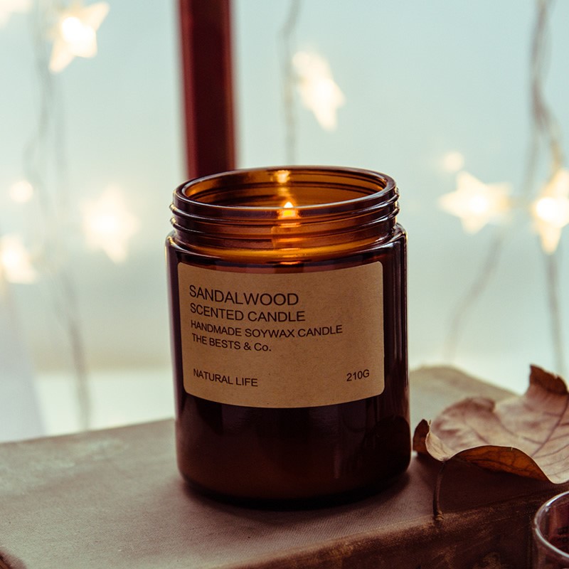 Eco-friendly amber glass candle jar, frosted glass candle jar with lid