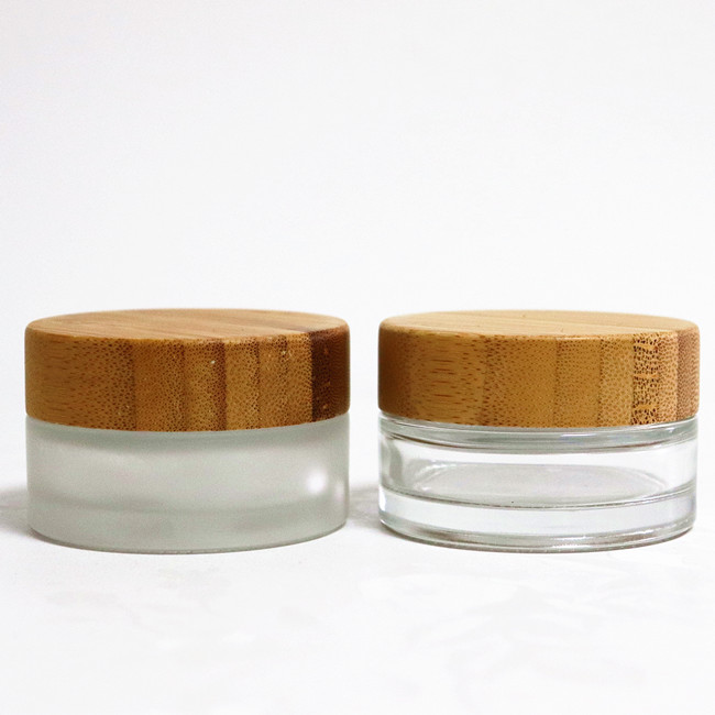 Eco friendly bamboo 2oz 60ml empty cream glass jar cosmetic jar with bamboo lid