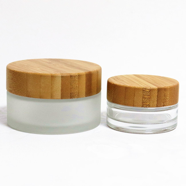 Eco friendly bamboo 2oz 60ml empty cream glass jar cosmetic jar with bamboo lid