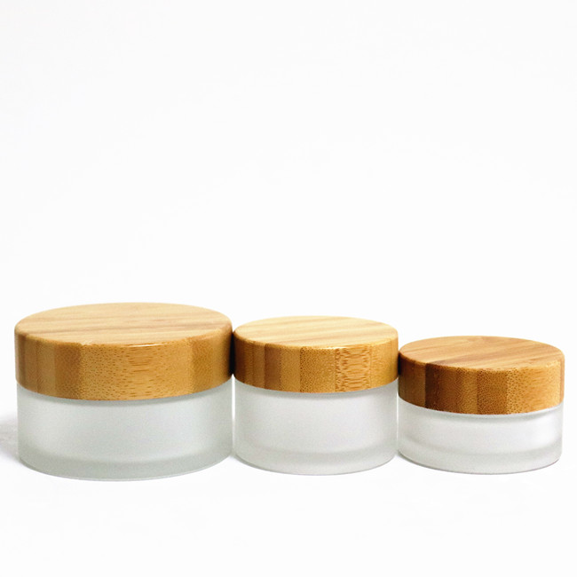 Eco friendly bamboo 2oz 60ml empty cream glass jar cosmetic jar with bamboo lid