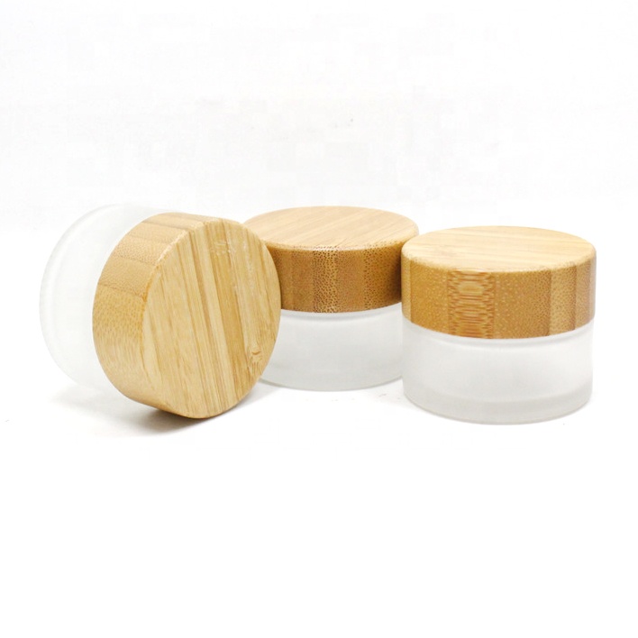 Eco-friendly bamboo container 5g 10g 15g 20g 30g 50g frosted glass cream jar bamboo lid