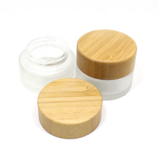 Eco-friendly bamboo container 5g 10g 15g 20g 30g 50g frosted glass cream jar bamboo lid