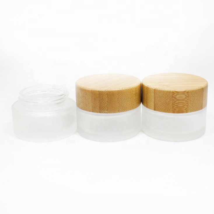 Eco-friendly bamboo container 5g 10g 15g 20g 30g 50g frosted glass cream jar bamboo lid