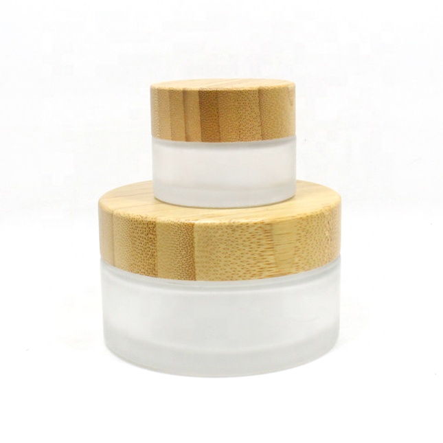Eco-friendly bamboo container 5g 10g 15g 20g 30g 50g frosted glass cream jar bamboo lid