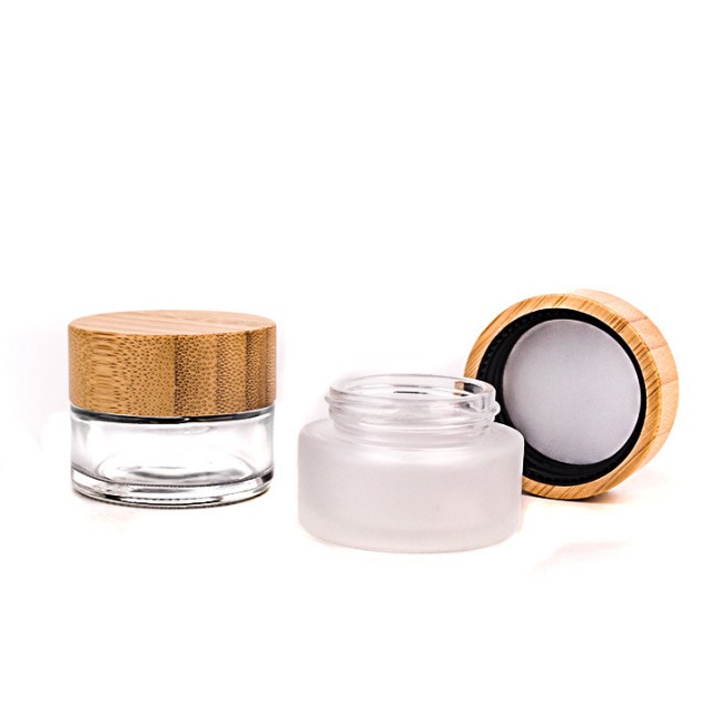 Eco friendly bamboo lid empty frosting glass cream jars 20ml