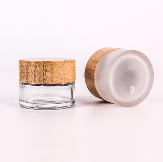Eco friendly bamboo lid empty frosting glass cream jars 20ml