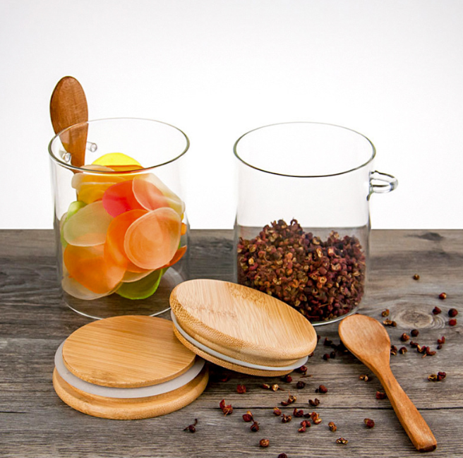Eco-friendly bamboo lid with spoon 250ml bamboo lid with spoon Spice jar