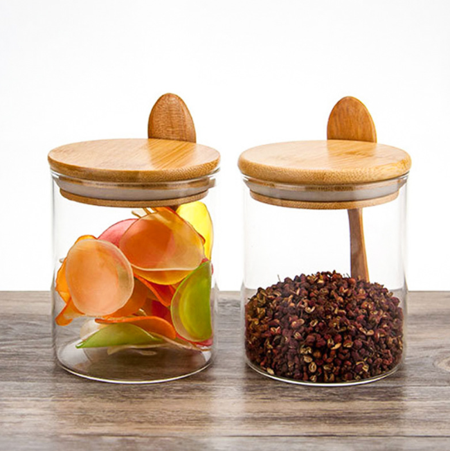 Eco-friendly bamboo lid with spoon 250ml bamboo lid with spoon Spice jar