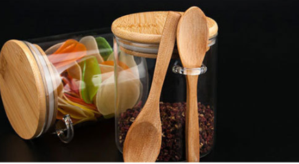 Eco-friendly bamboo lid with spoon 250ml bamboo lid with spoon Spice jar