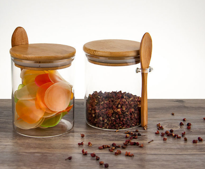 Eco-friendly bamboo lid with spoon 250ml bamboo lid with spoon Spice jar