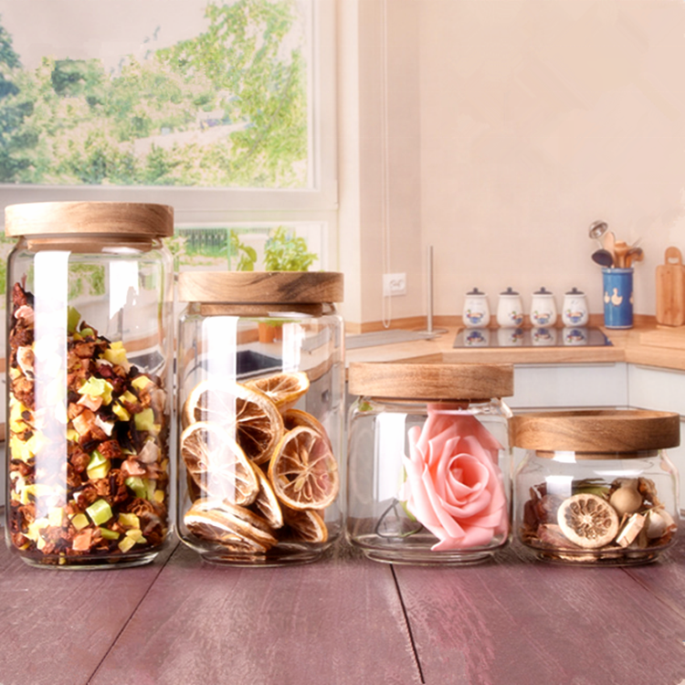 Eco friendly bamboo storage jar 250ml glass jam jar straight side