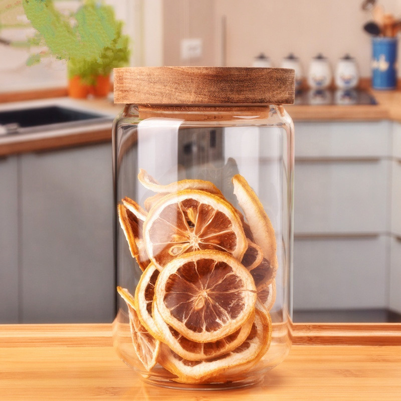 Eco friendly bamboo storage jar 250ml glass jam jar straight side