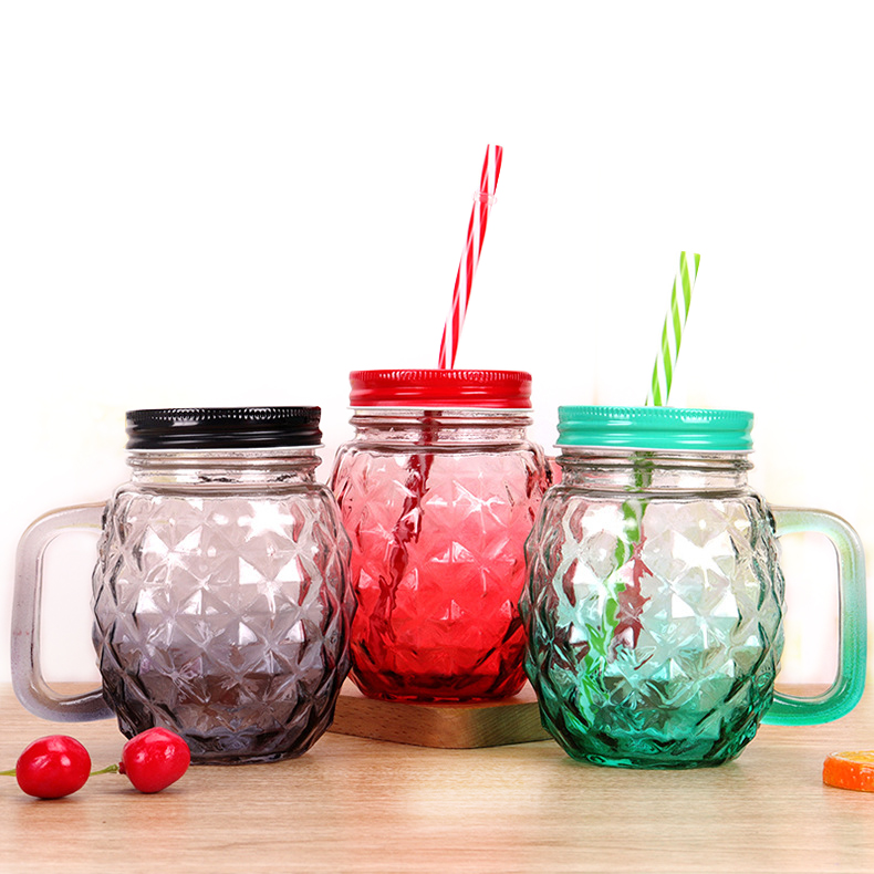 Eco-friendly best quality glass beverage bottles wholesale 16oz mason jar clear glass with handle and lid