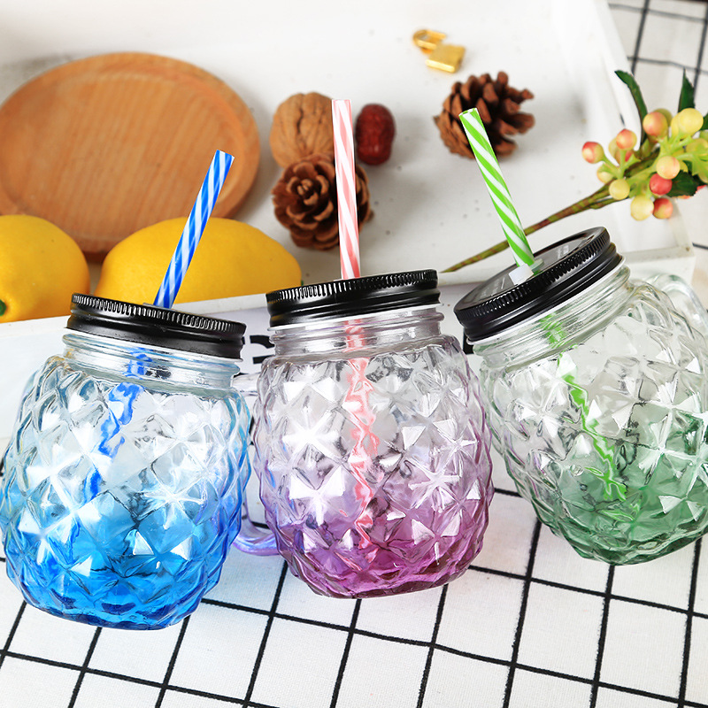 Eco-friendly best quality glass beverage bottles wholesale 16oz mason jar clear glass with handle and lid