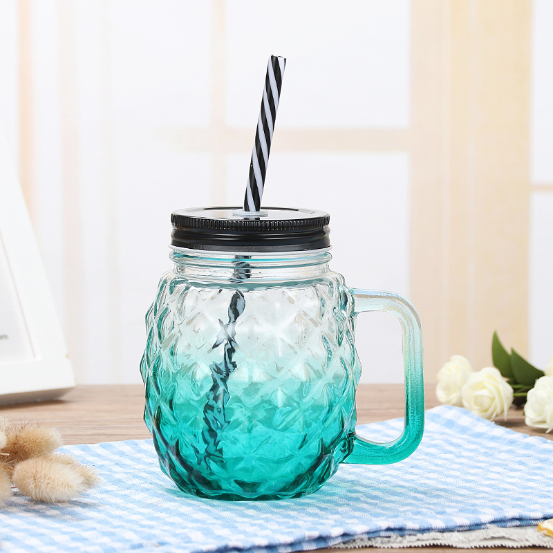 Eco-friendly best quality glass beverage bottles wholesale 16oz mason jar clear glass with handle and lid