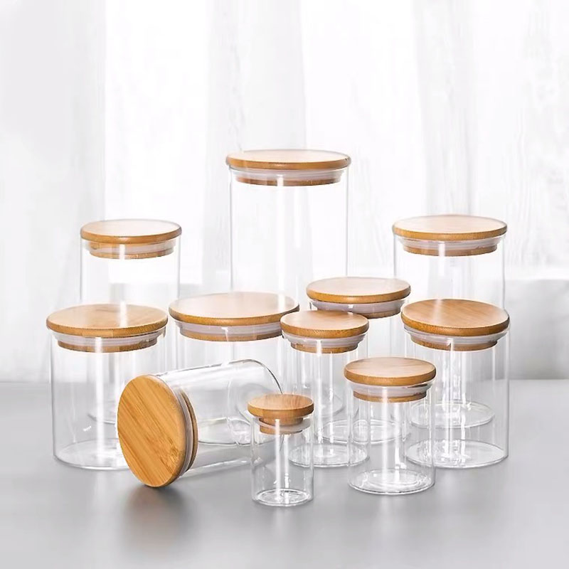 Eco-friendly borosilicate cookie candy honey airtight bamboo lid storage tank Storage food glass storage jar