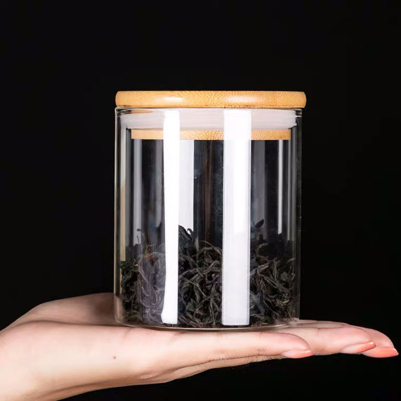 Eco-friendly borosilicate cookie candy honey airtight bamboo lid storage tank Storage food glass storage jar