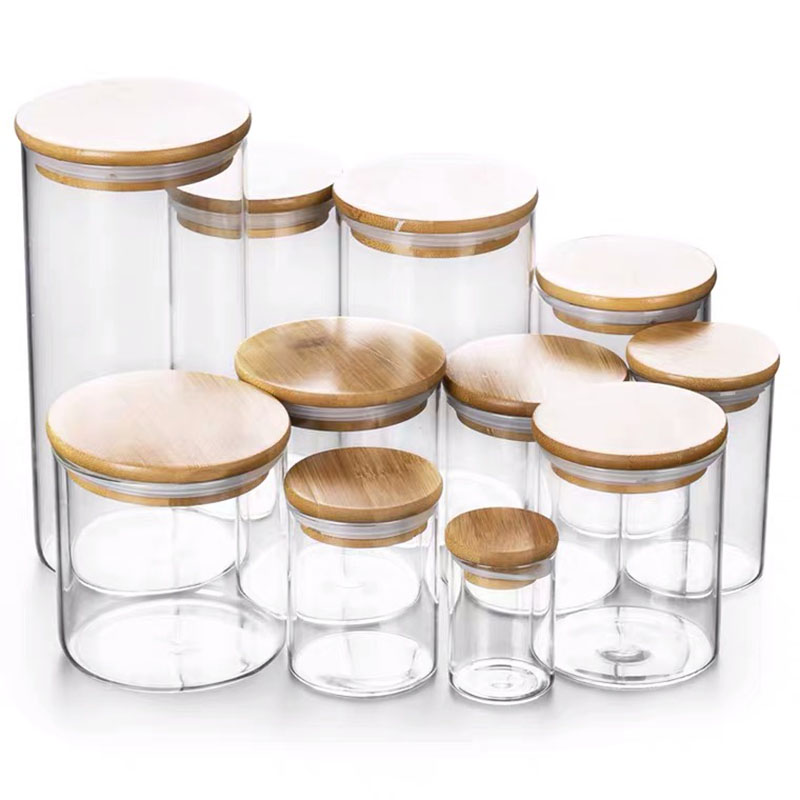 Eco-friendly borosilicate cookie candy honey airtight bamboo lid storage tank Storage food glass storage jar