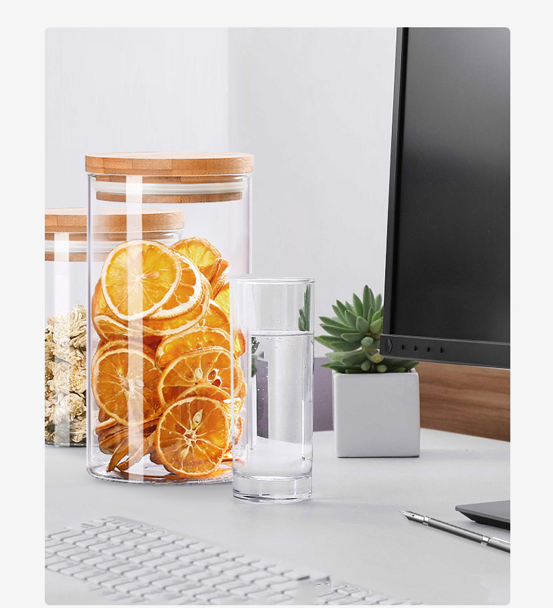 Eco-friendly borosilicate cookie candy honey food glass storage jar with airtight bamboo lid storage tank Storage