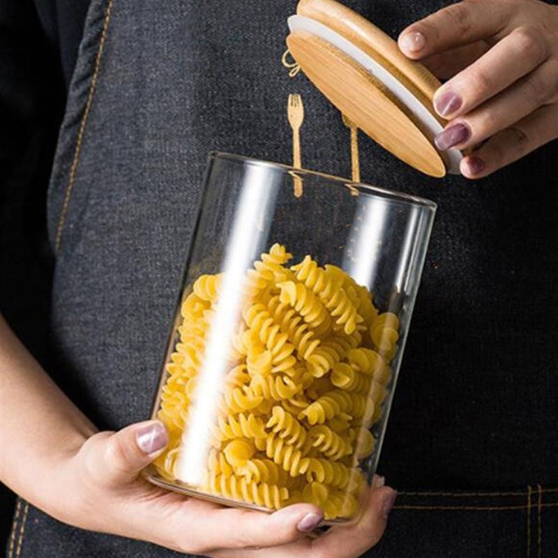Eco-friendly borosilicate cookie candy honey food glass storage jar with airtight bamboo lid storage tank
