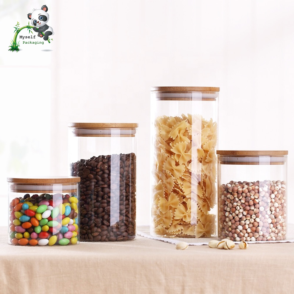 Eco friendly borosilicate decorative kitchen glass storage jar with airtight lidBP-072K