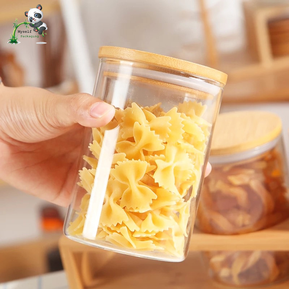 Eco friendly borosilicate decorative kitchen glass storage jar with airtight lidBP-072K