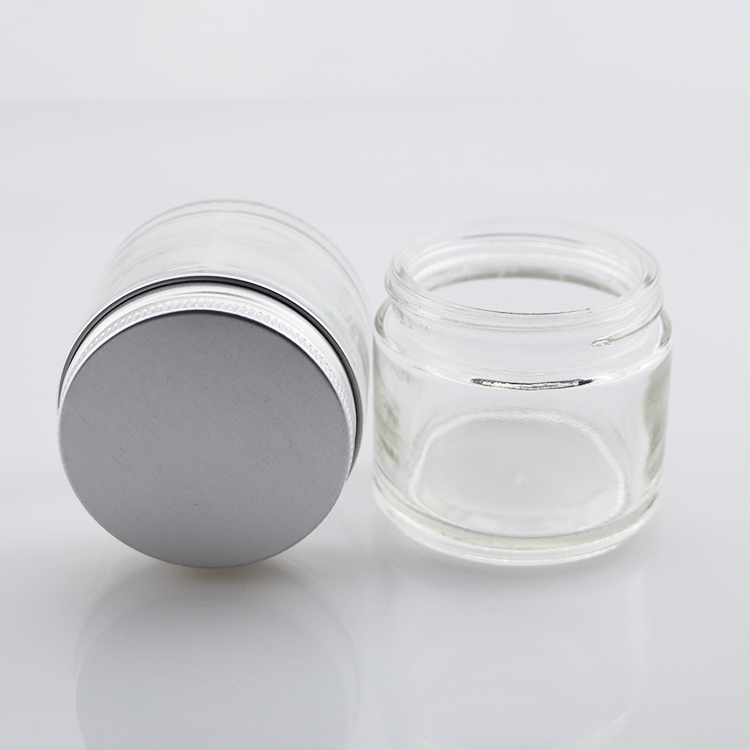 Eco friendly clear glass jar for cosmetic cream with aluminum screw cap eye cream glass jar 5g 10g 15g 50g