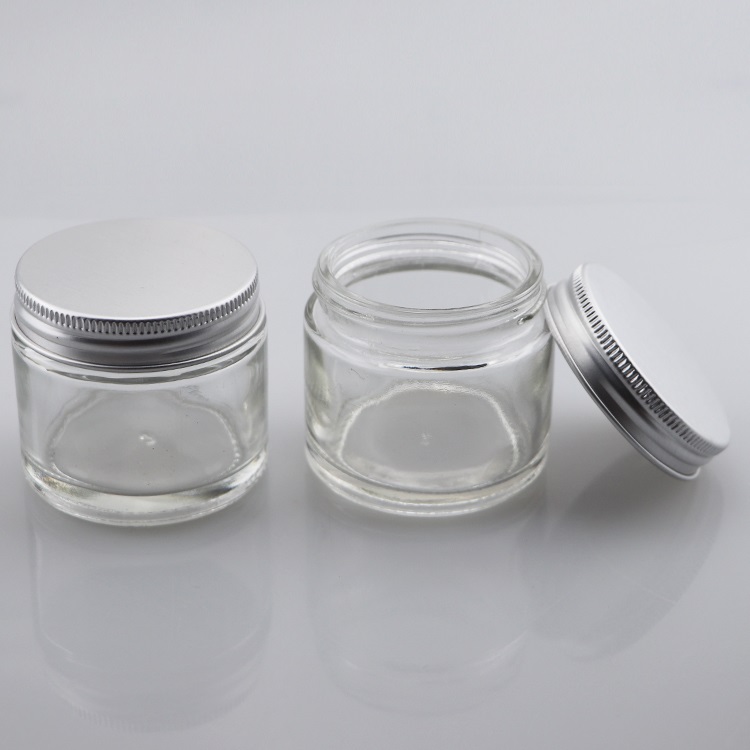 Eco friendly clear glass jar for cosmetic cream with aluminum screw cap eye cream glass jar 5g 10g 15g 50g