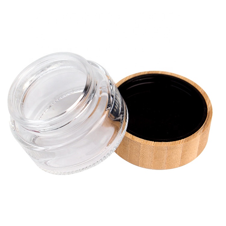 Eco friendly cosmetic containers 50ml round clear glass Cream Jar with bamboo lid