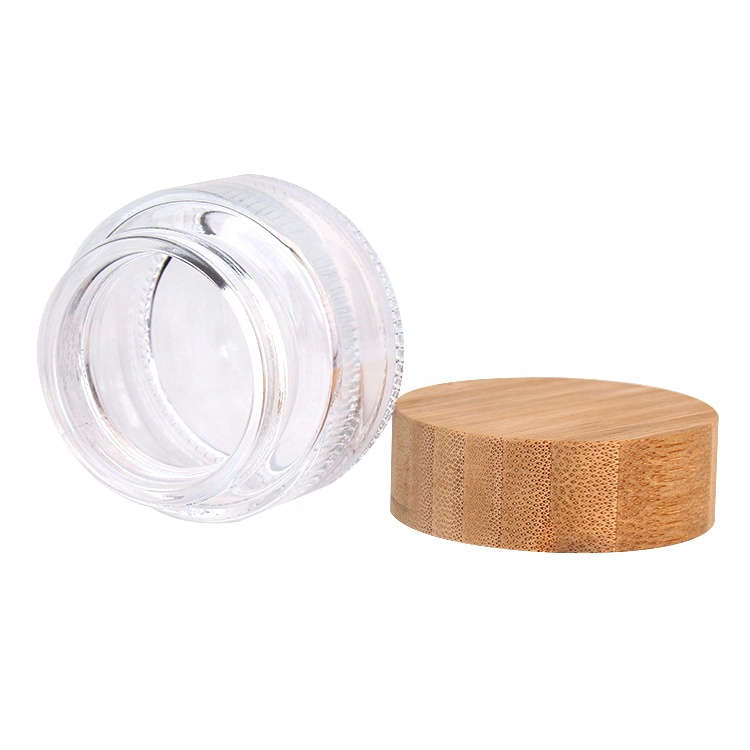 Eco friendly cosmetic containers 50ml round clear glass Cream Jar with bamboo lid