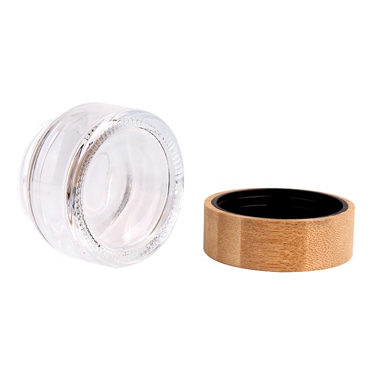 Eco friendly cosmetic containers 50ml round clear glass Cream Jar with bamboo lid