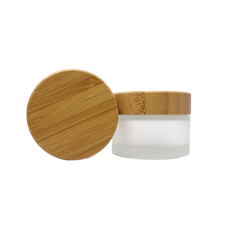 Eco friendly cosmetic frosted glass 10ml 20ml 30ml 50ml 100ml Empty cosmetic skincare Glass Bottle frosted jar with bamboo lid