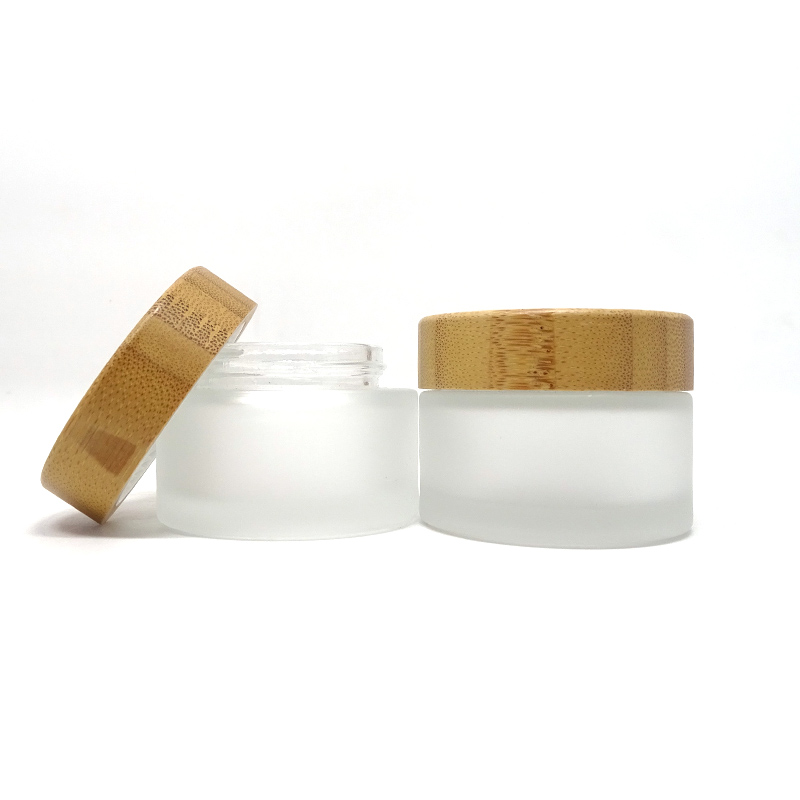 Eco friendly cosmetic frosted glass 10ml 20ml 30ml 50ml 100ml Empty cosmetic skincare Glass Bottle frosted jar with bamboo lid