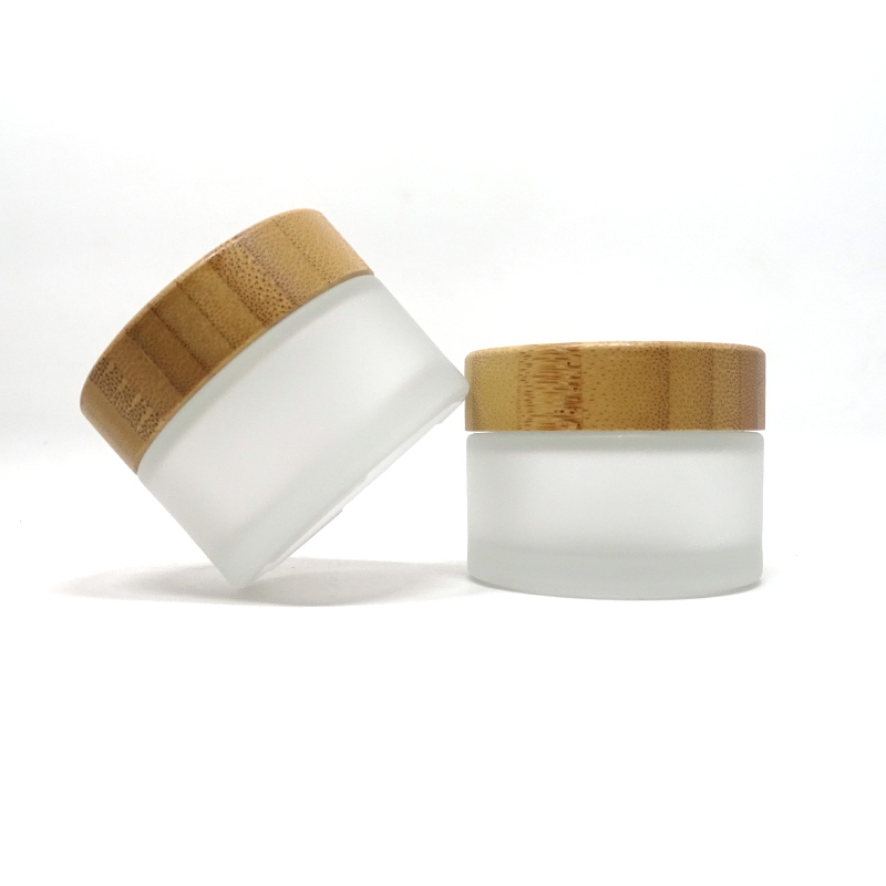 Eco friendly cosmetic frosted glass 10ml 20ml 30ml 50ml 100ml Empty cosmetic skincare Glass Bottle frosted jar with bamboo lid