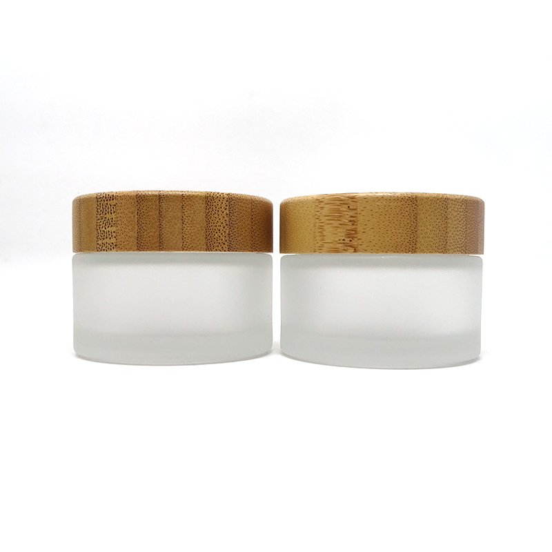 Eco friendly cosmetic frosted glass 10ml 20ml 30ml 50ml 100ml Empty cosmetic skincare Glass Bottle frosted jar with bamboo lid