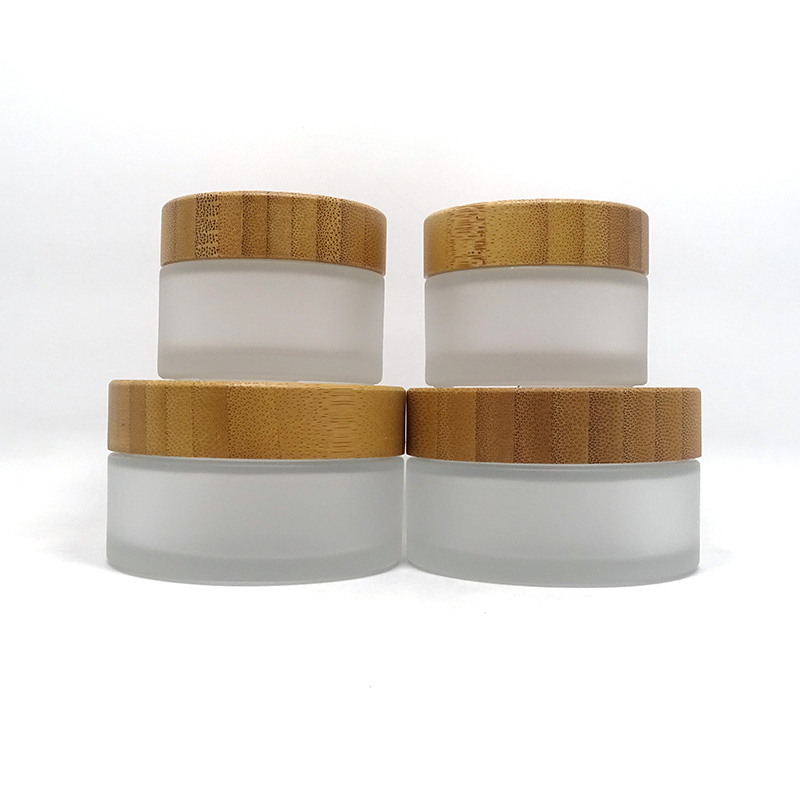 Eco friendly cosmetic frosted glass 10ml 20ml 30ml 50ml 100ml Empty cosmetic skincare Glass Bottle frosted jar with bamboo lid
