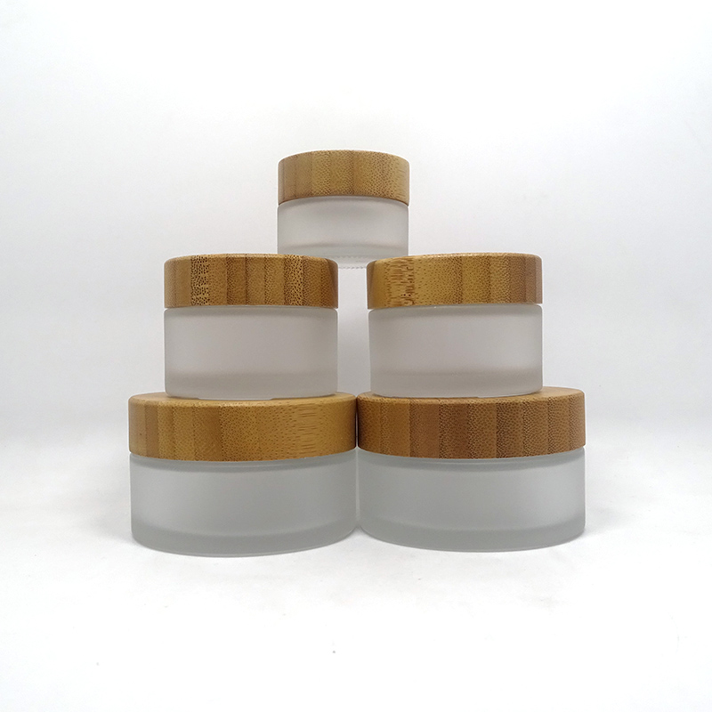 Eco friendly cosmetic frosted glass 10ml 20ml 30ml 50ml 100ml Empty cosmetic skincare Glass Bottle frosted jar with bamboo lid