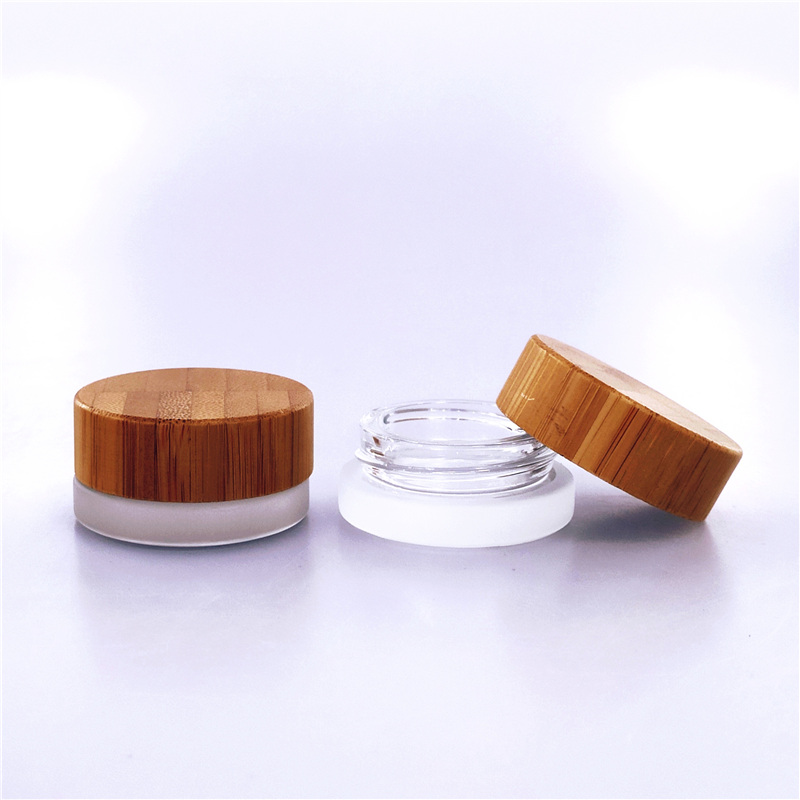 Eco-friendly cosmetic frosted glass jar with wood lid 20ml 30ml 50ml 100ml wooden cap bamboo lid clear glass cream jars