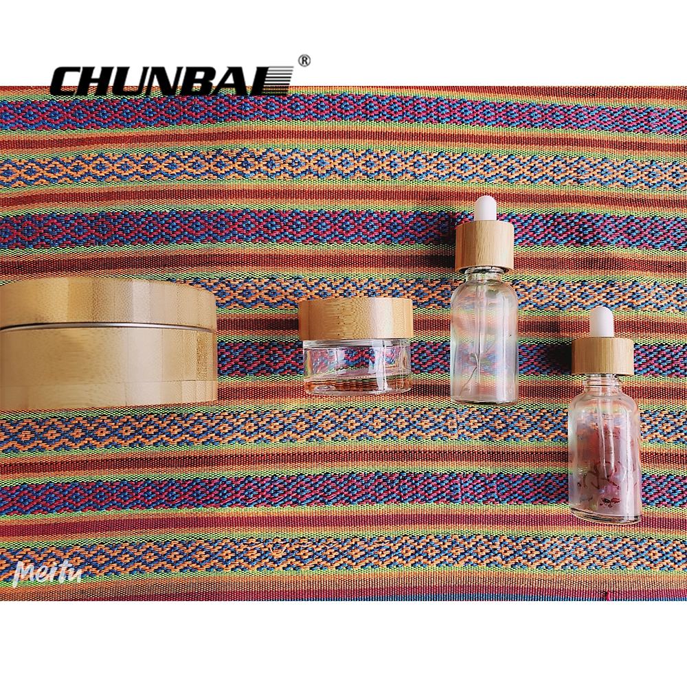 Eco-friendly cosmetic packaging glass jar with bamboo lid