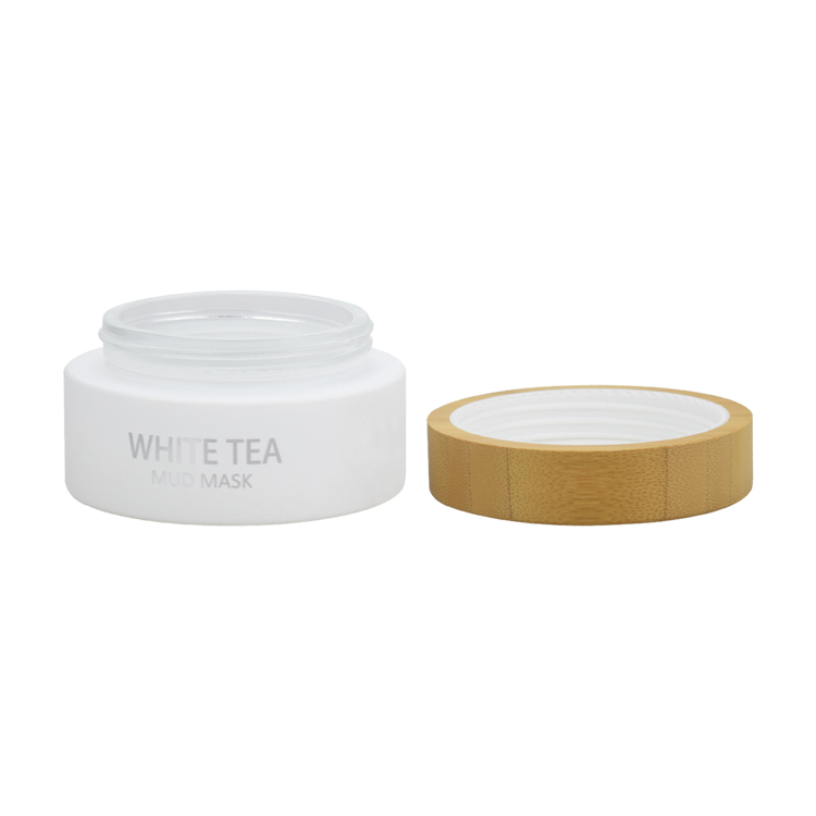 Eco-friendly cosmetic packaging jar cosmetic cream usage 100g white glass jar with bamboo lid