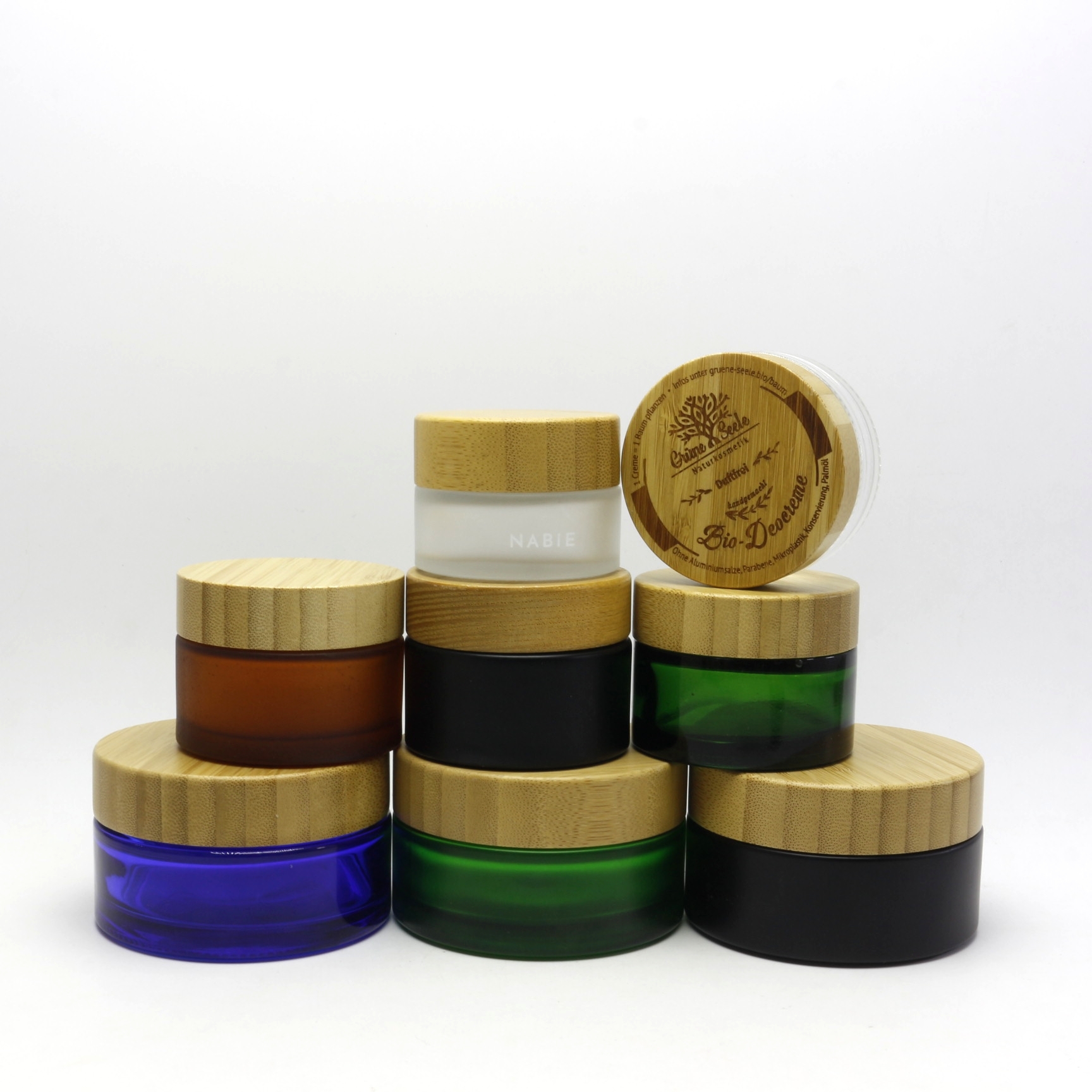 Eco friendly custom logo 5g 15g 30g 50g 100g clear green jar with bamboo lid BP-347K