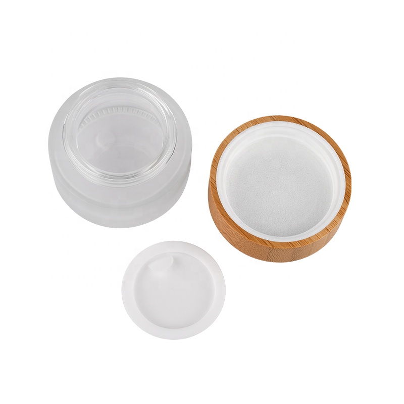 Eco friendly empty Bamboo Cosmetic face eye cream Containers 5g 15g 30g 50g 100g frosted clear glass cream jar with bamboo lid