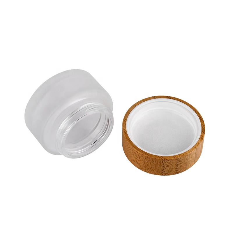 Eco friendly empty Bamboo Cosmetic face eye cream Containers 5g 15g 30g 50g 100g frosted clear glass cream jar with bamboo lid