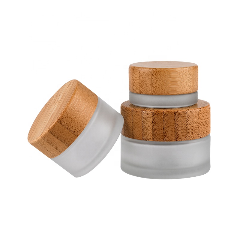 Eco friendly empty Bamboo Cosmetic face eye cream Containers 5g 15g 30g 50g 100g frosted clear glass cream jar with bamboo lid
