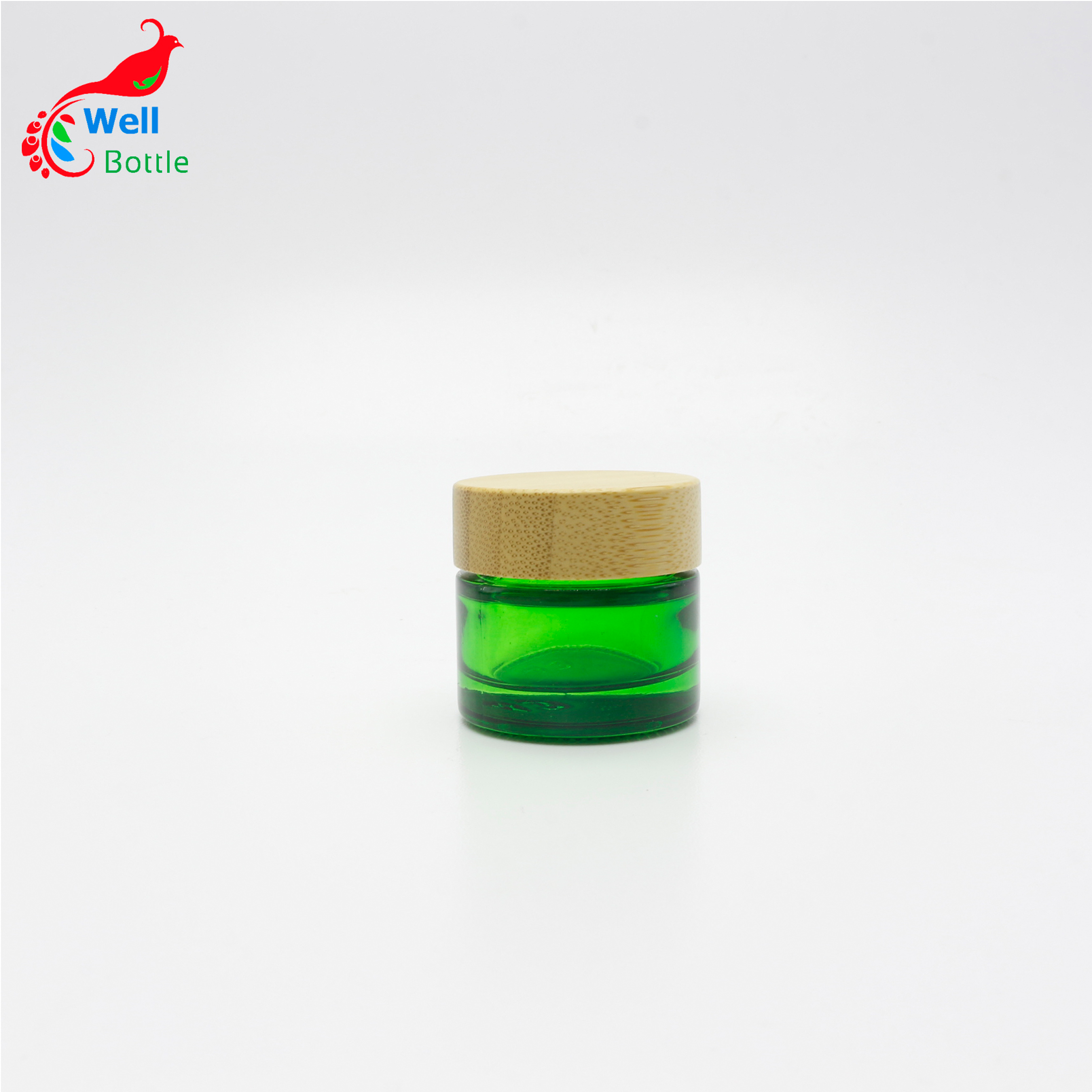 Eco-friendly empty bamboo cover cosmetic packaging 5ml green matte glass jar J074E